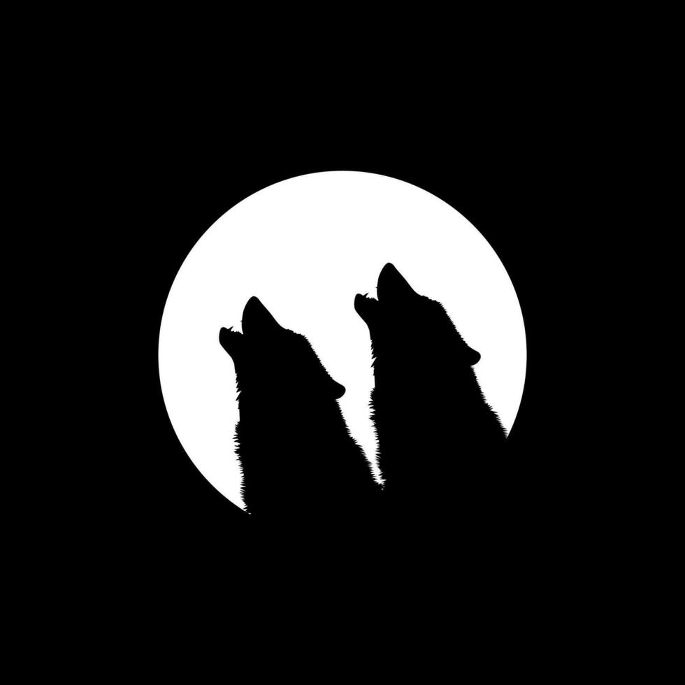 Silhouette of the Wolf Howled on the Full Moon Circle Shape, Moonlight, for Logo Type, Art Illustration, Pictogram or Graphic Design Element. Vector Illustration