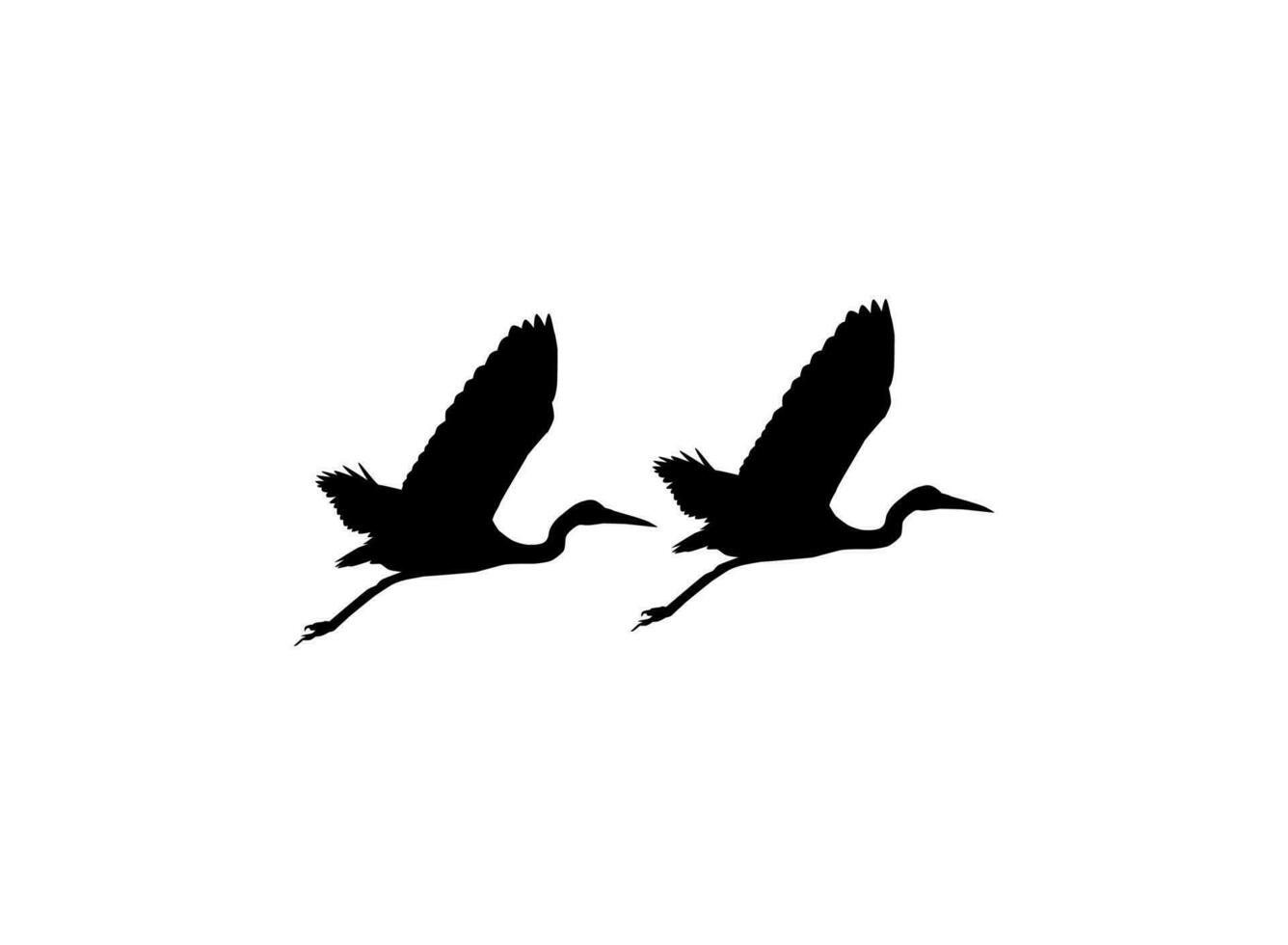 Pair of The Black Heron Bird, Egretta Ardesiaca, also known as the Black Egret Silhouette for Art Illustration, Logo, Pictogram, Website, or Graphic Design Element. Vector Illustration