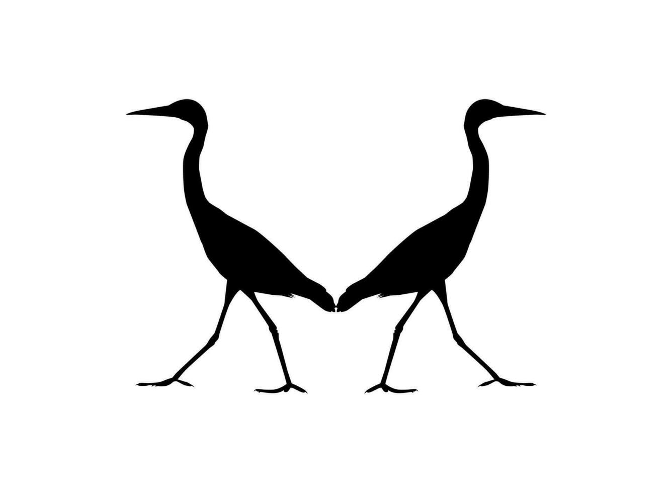 Pair of The Black Heron Bird, Egretta Ardesiaca, also known as the Black Egret Silhouette for Art Illustration, Logo, Pictogram, Website, or Graphic Design Element. Vector Illustration