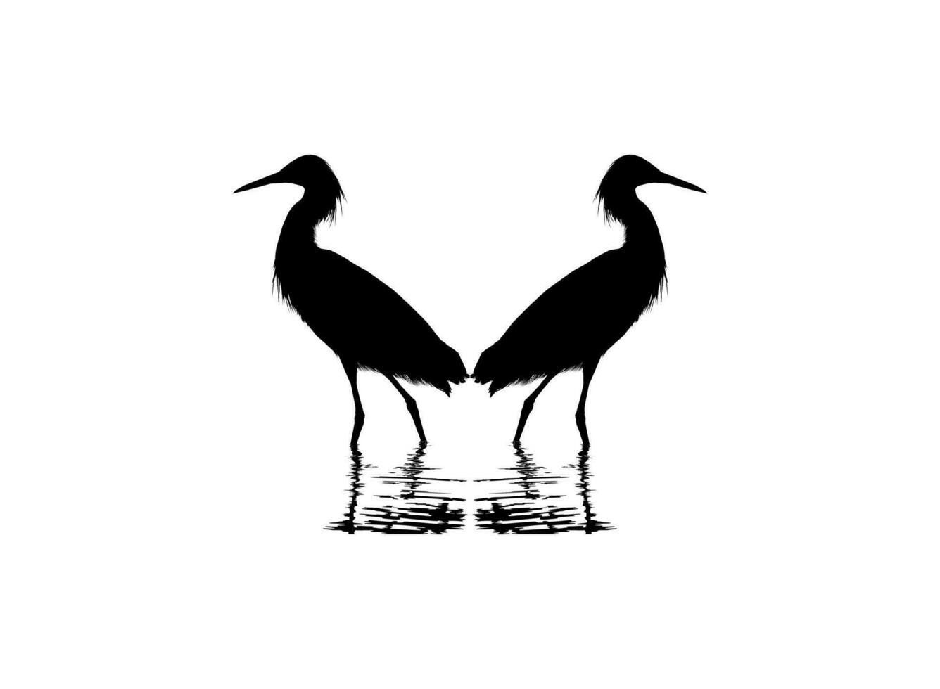 Pair of The Black Heron Bird, Egretta Ardesiaca, also known as the Black Egret Silhouette for Art Illustration, Logo, Pictogram, Website, or Graphic Design Element. Vector Illustration