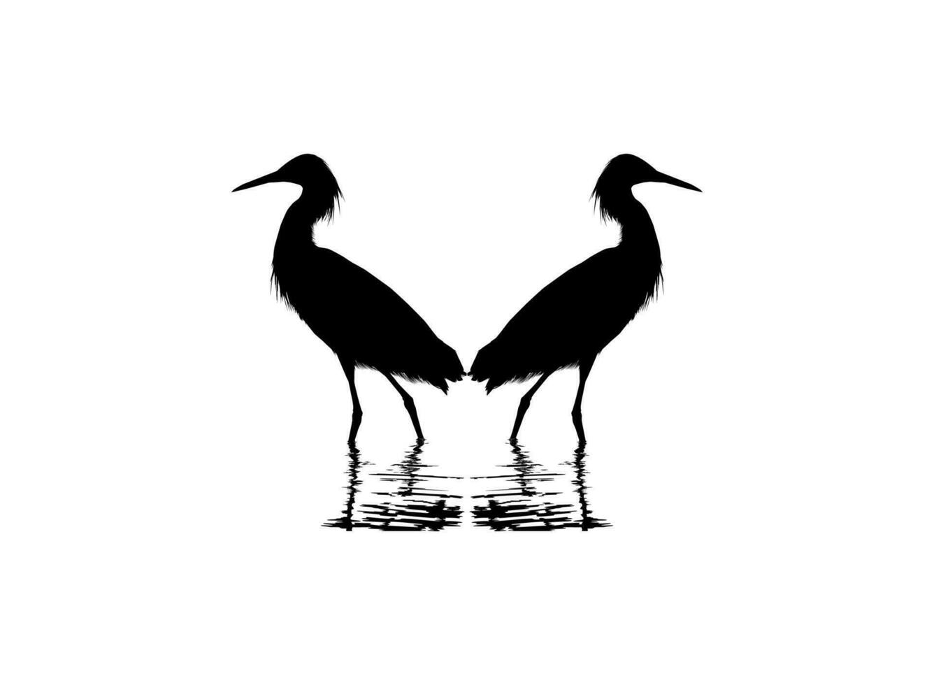 Pair of The Black Heron Bird, Egretta Ardesiaca, also known as the Black Egret Silhouette for Art Illustration, Logo, Pictogram, Website, or Graphic Design Element. Vector Illustration