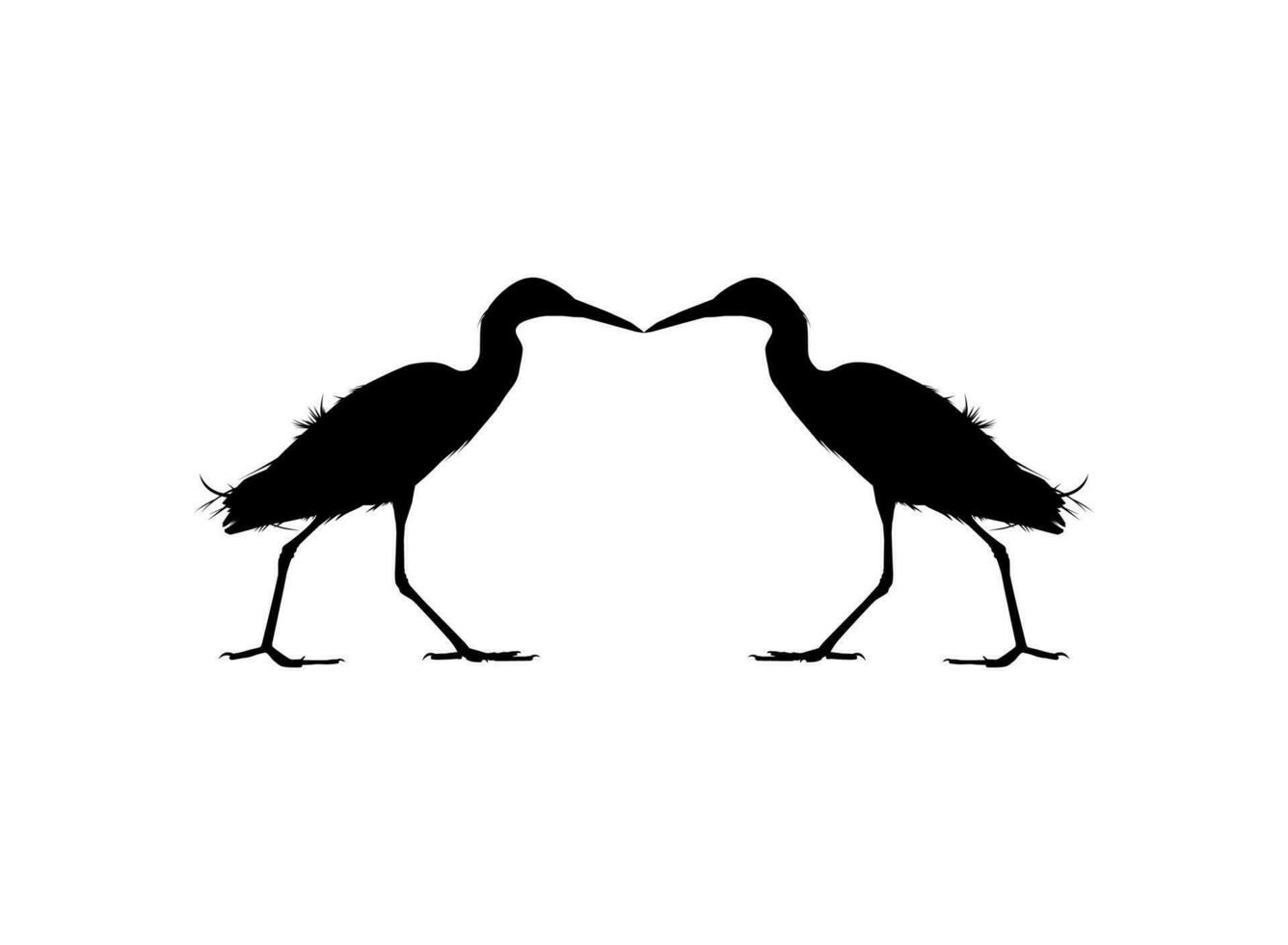 Pair of The Black Heron Bird, Egretta Ardesiaca, also known as the Black Egret Silhouette for Art Illustration, Logo, Pictogram, Website, or Graphic Design Element. Vector Illustration