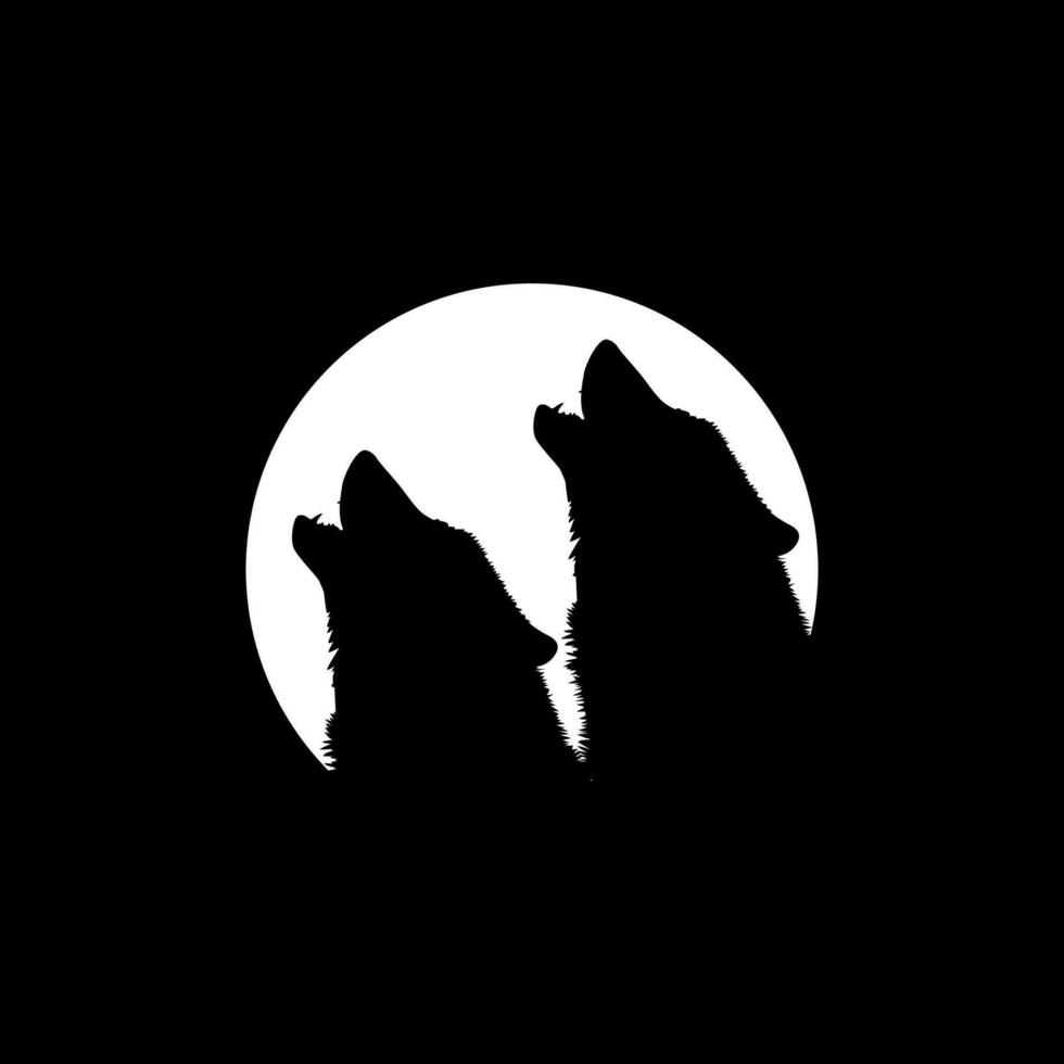 Silhouette of the Wolf Howled on the Full Moon Circle Shape, Moonlight, for Logo Type, Art Illustration, Pictogram or Graphic Design Element. Vector Illustration