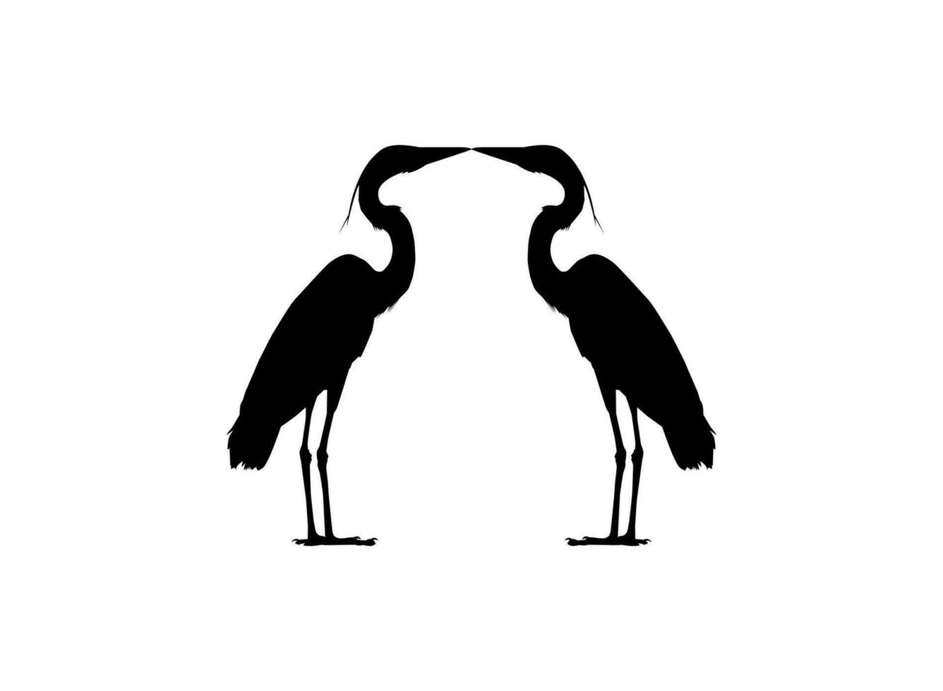 Pair of The Black Heron Bird, Egretta Ardesiaca, also known as the Black Egret Silhouette for Art Illustration, Logo, Pictogram, Website, or Graphic Design Element. Vector Illustration