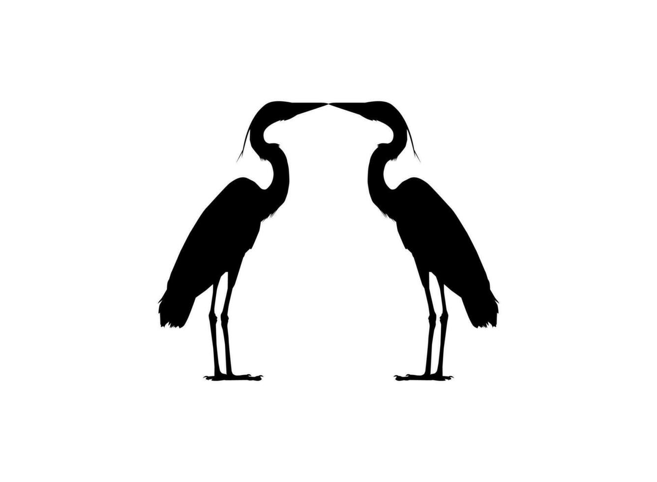 Pair of The Black Heron Bird, Egretta Ardesiaca, also known as the Black Egret Silhouette for Art Illustration, Logo, Pictogram, Website, or Graphic Design Element. Vector Illustration