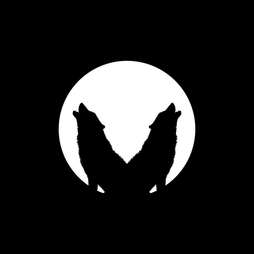 Silhouette of the Wolf Howled on the Full Moon Circle Shape, Moonlight, for Logo Type, Art Illustration, Pictogram or Graphic Design Element. Vector Illustration