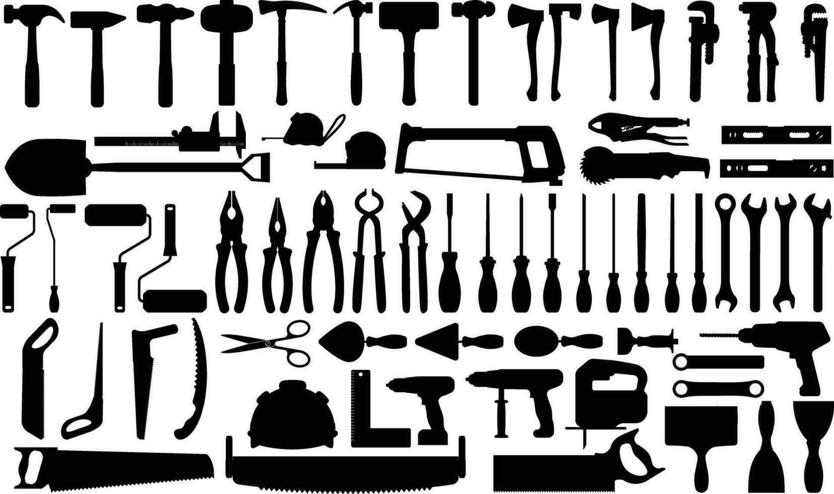 Construction tool silhouette vector set