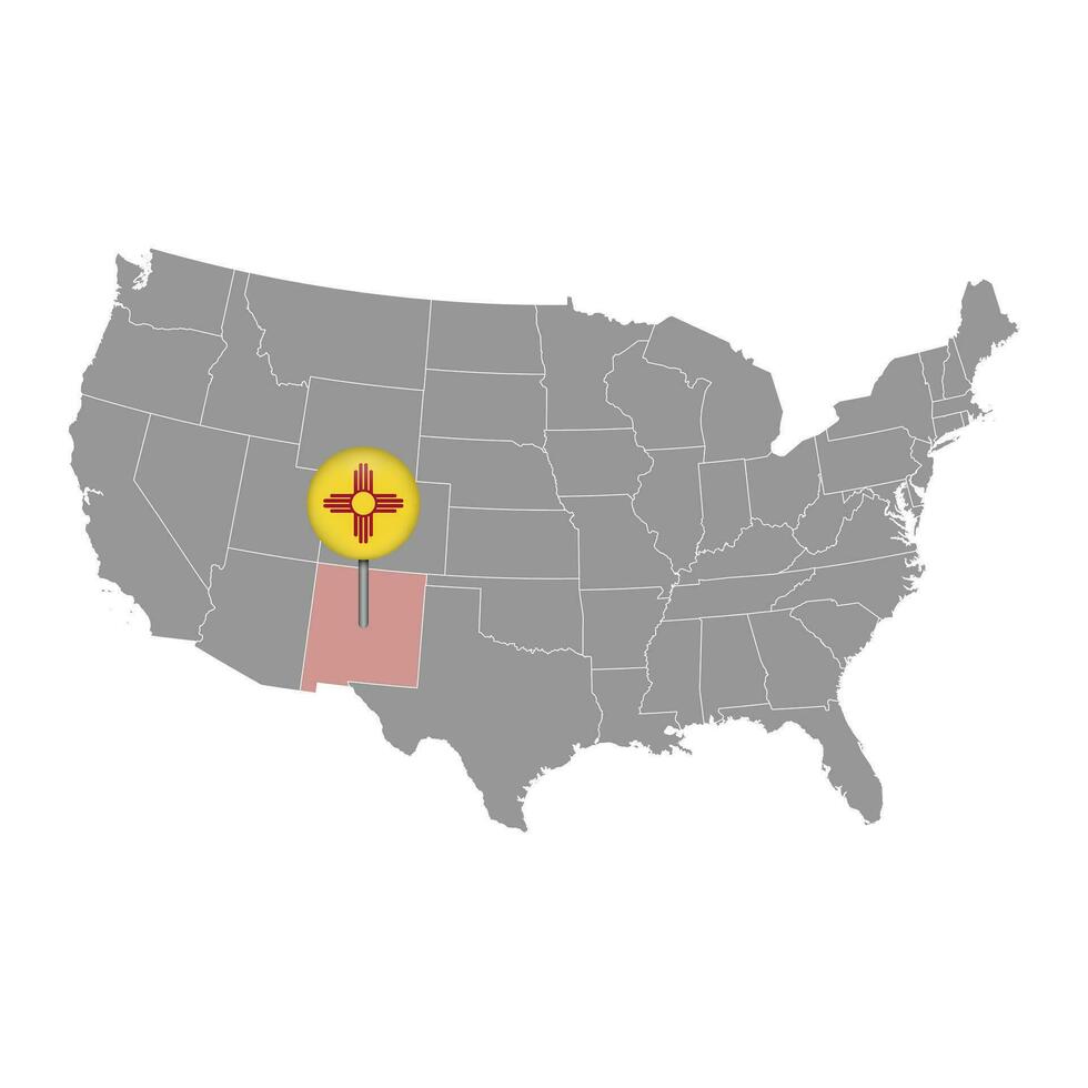Map pointer with flag of New Mexico. Vector illustration.