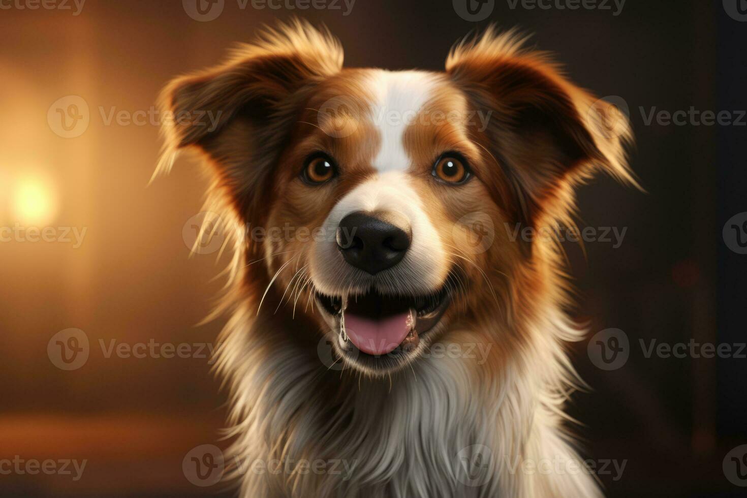AI Generated Head shot of a cute red and white funny dog with tongue out. Portrait of a puppy. AI Generated photo