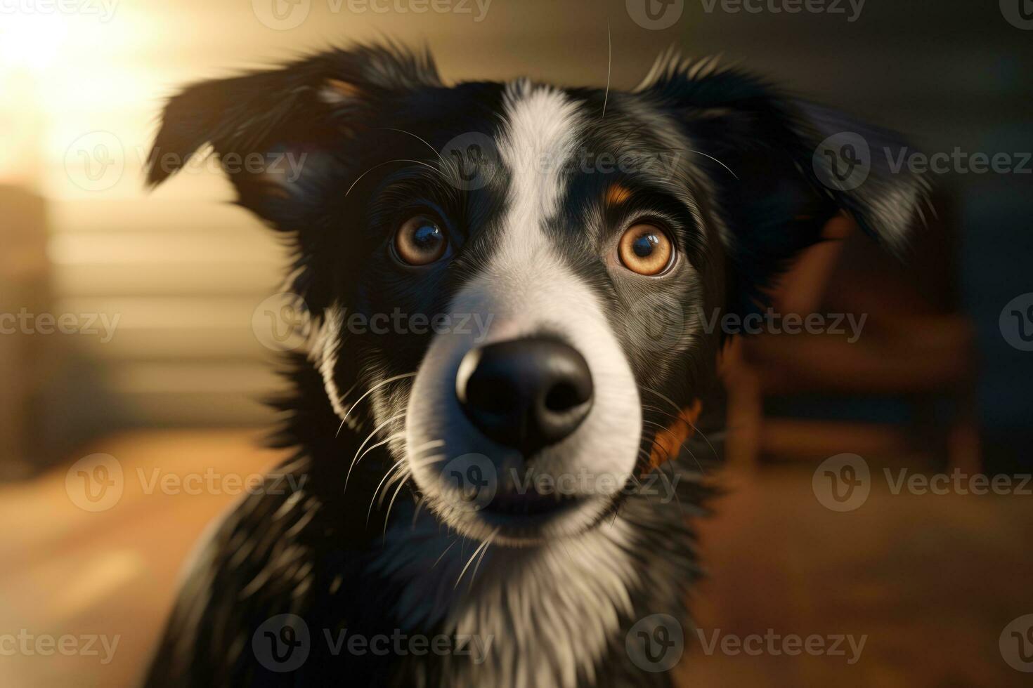 AI Generated Funny cute black and white dog head shot. Portrait of a puppy. AI Generated photo