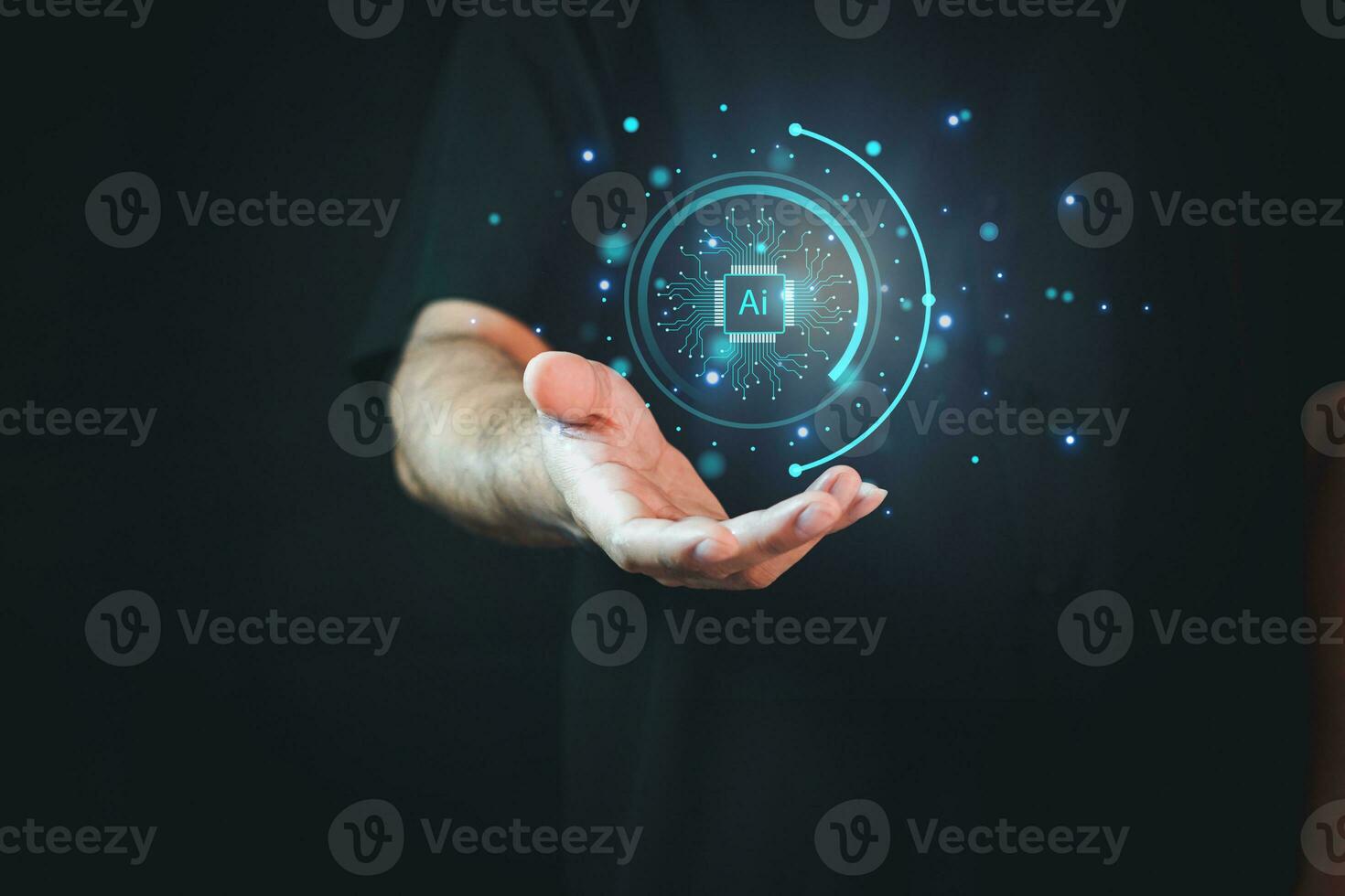 Technology and people concept man use AI to help work, AI Learning and Artificial Intelligence Concept. Business, modern technology, internet and networking concept. AI technology in everyday life. photo