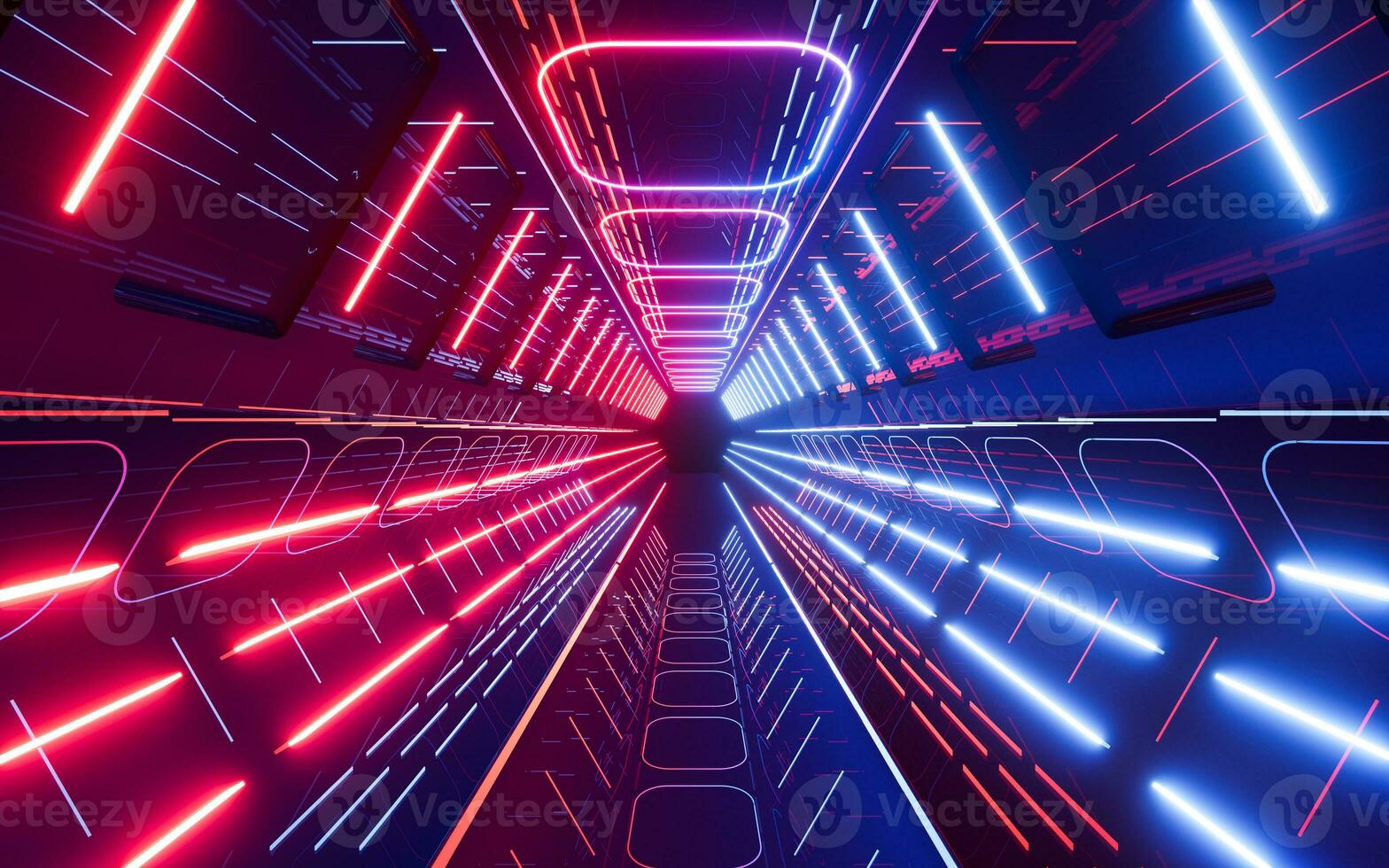 Neon lines and tunnel, 3d rendering. photo