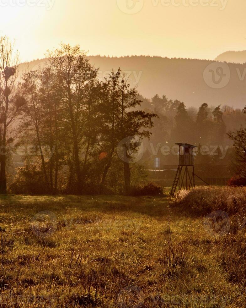 paisaje Disparo de un elevado esconder en naturaleza con el Dom detrás y lente llamarada foto