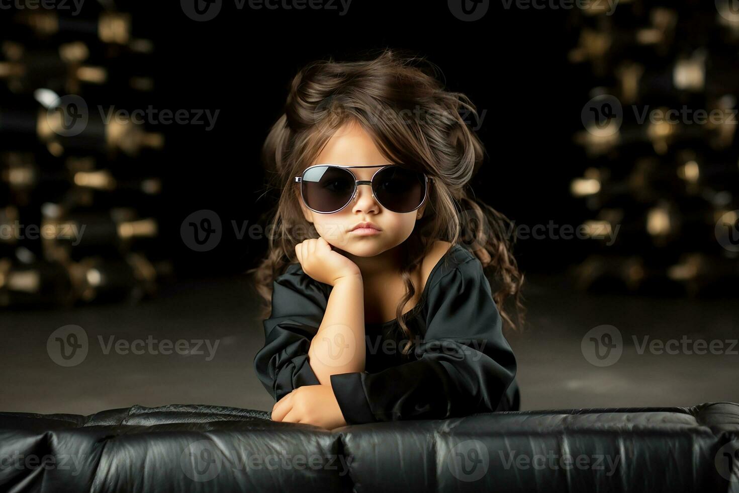 AI generated Beautiful sexy girl in sunglasses, black isolated background. Copy space. photo