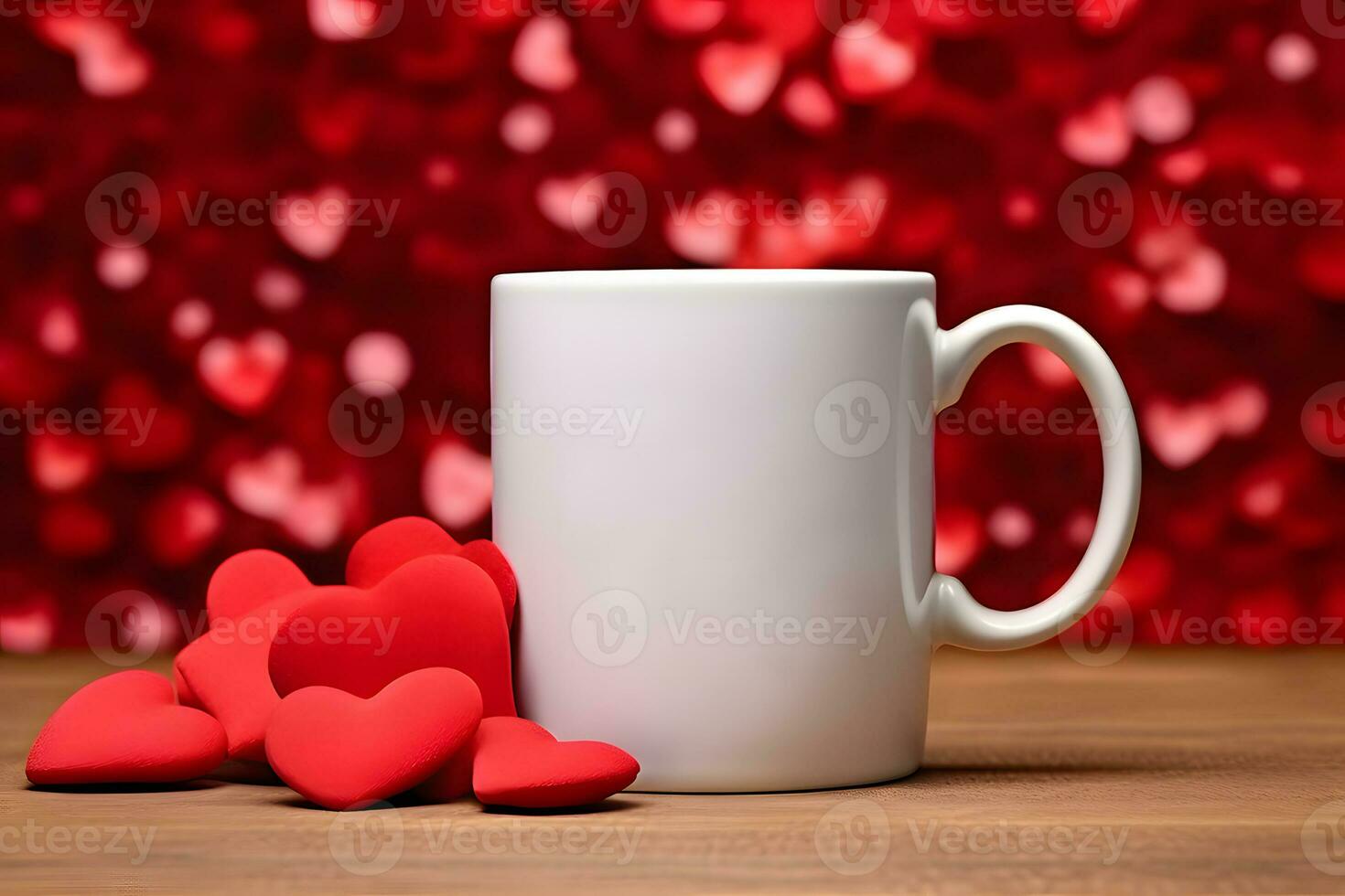 AI generated Mockup of a Valentine White Mug, Blank White Mug Mockup for Valentines Day photo