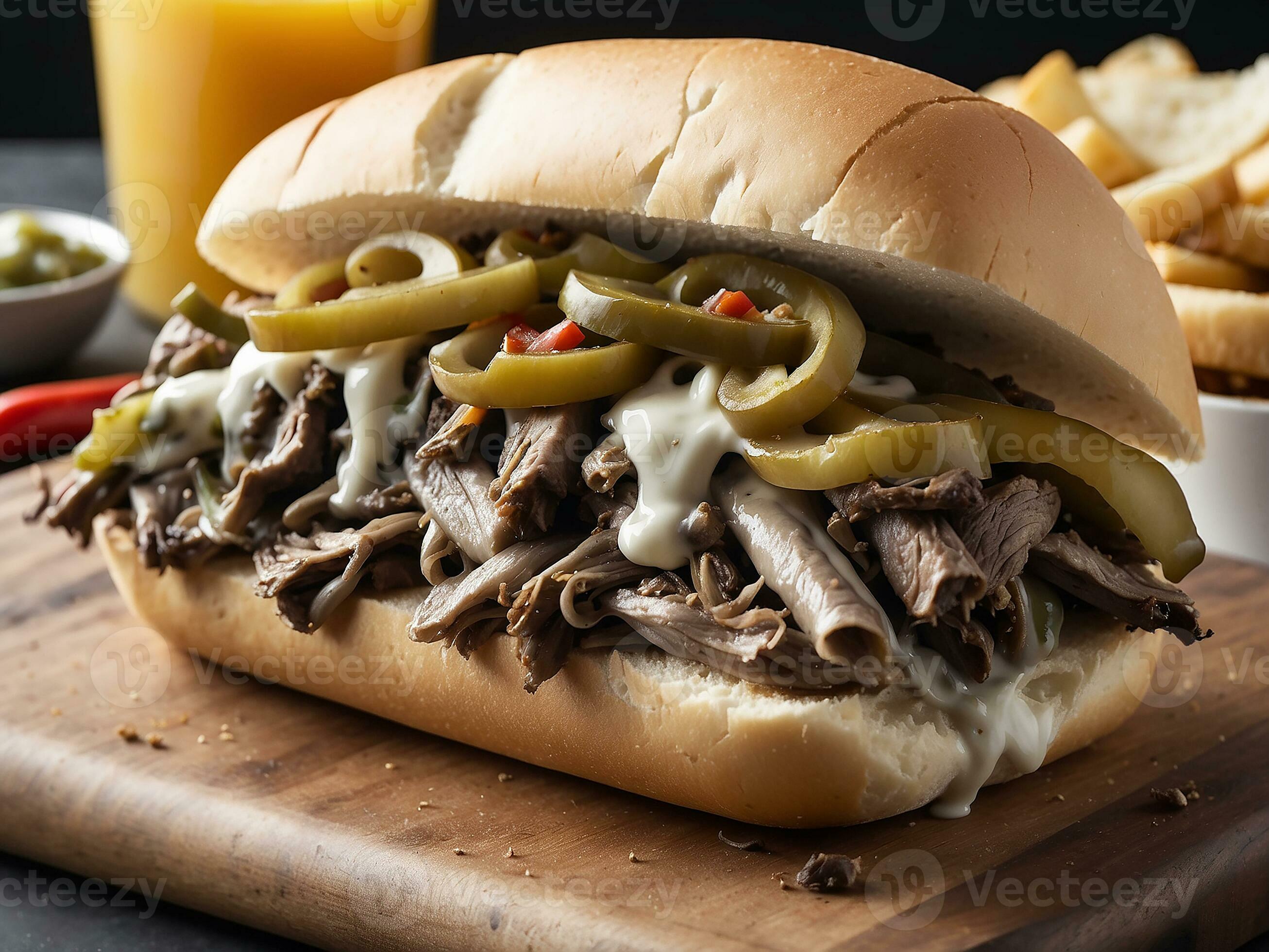 AI generated Delicious Philly cheesesteak with chopped ribeye steak