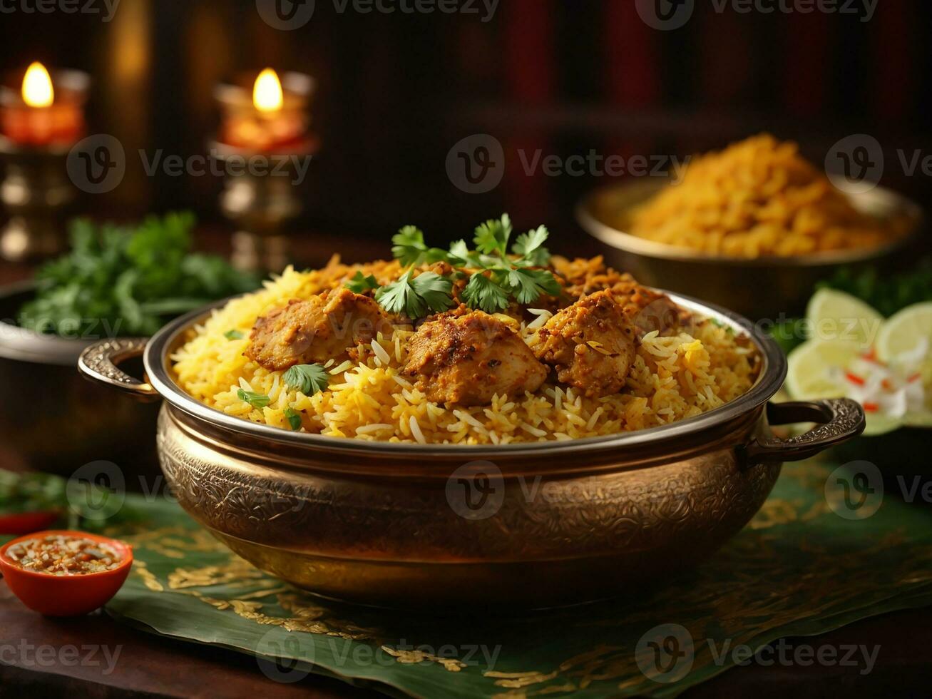 ai generado tonto handi pollo Biryani es preparado en un de barro o arcilla maceta llamado hanandi. popular indio no vegetariano comida foto