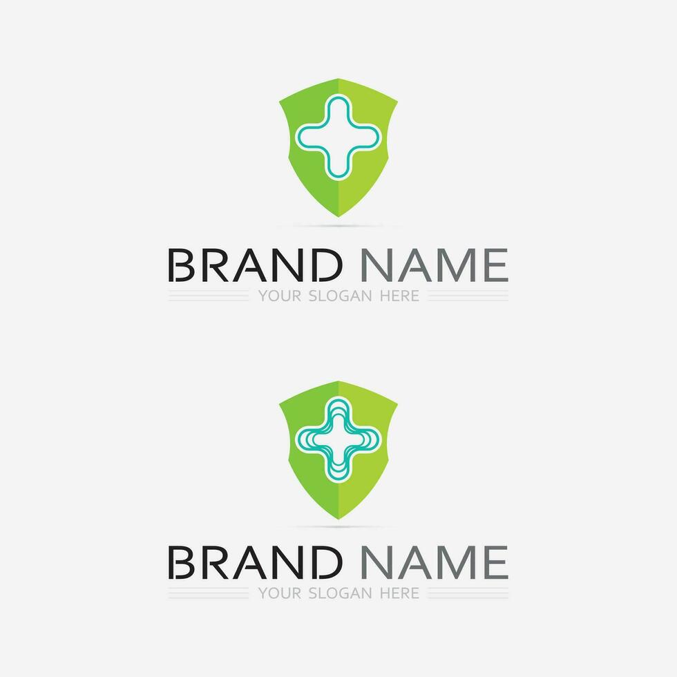 health protection with shield logo design vector template for medical or insurance company-vector