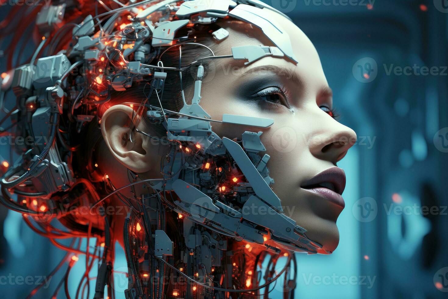 AI generated Fusion of human and machine creativity in multimedia artworks, futurism image photo