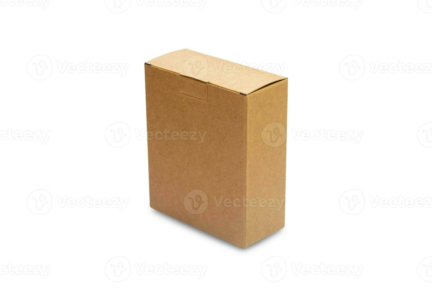 Isometric view of carton isolated on a white background with clipping path. Brown cardboard delivery box. photo