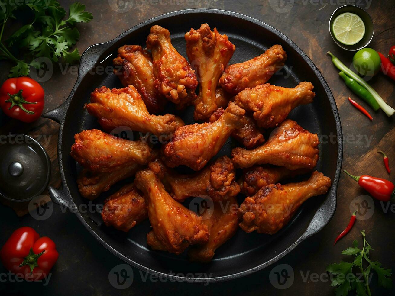 AI generated chicken wings with vegetables photo