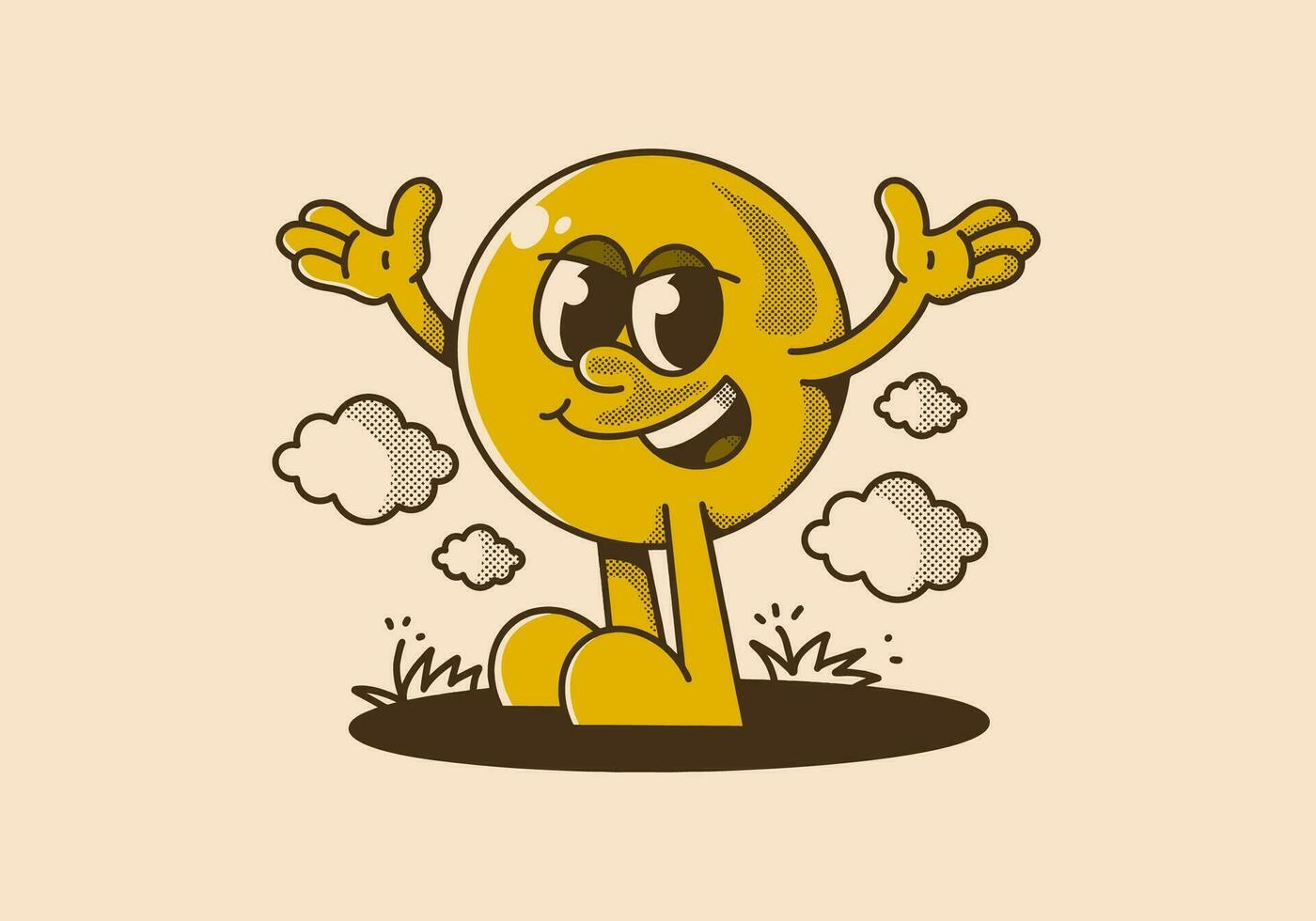 Ball head character with hands up and happy expression vector