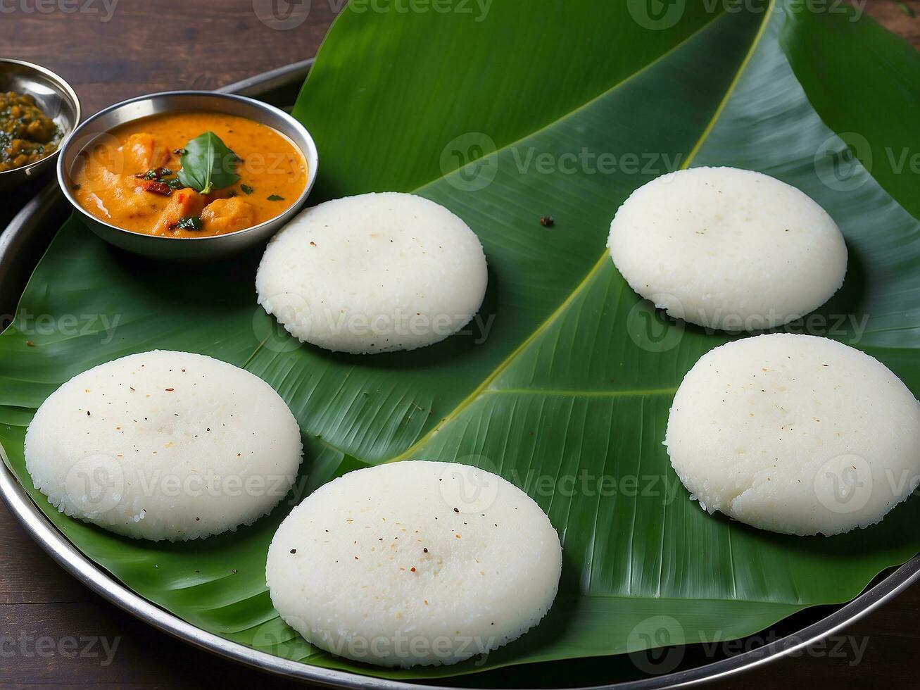 AI generated South Indian Food idli sambar with coconut chutney photo