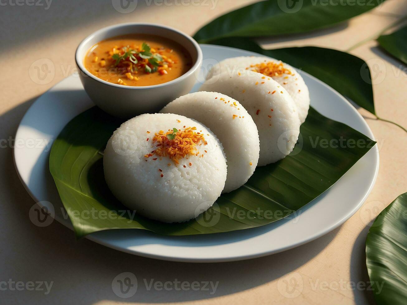 AI generated South Indian Food idli sambar with coconut chutney photo