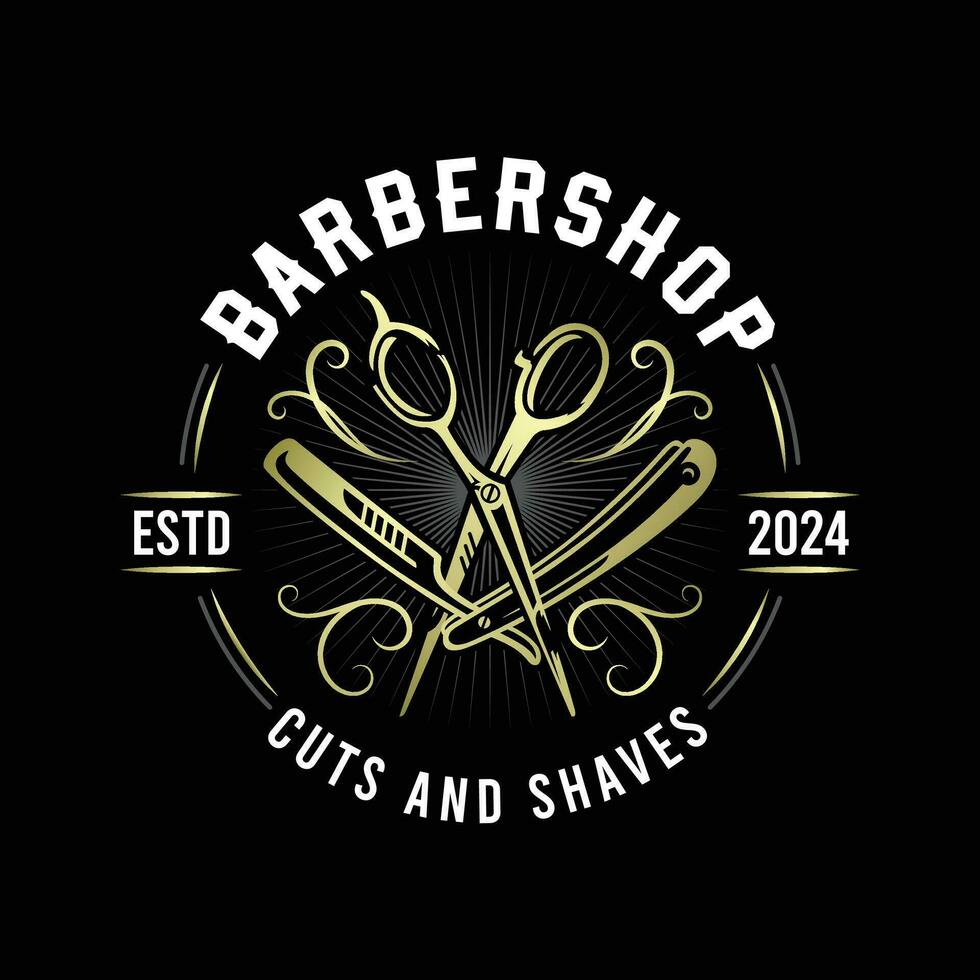 Gold Elegant Barbershop Logo Design Template vector