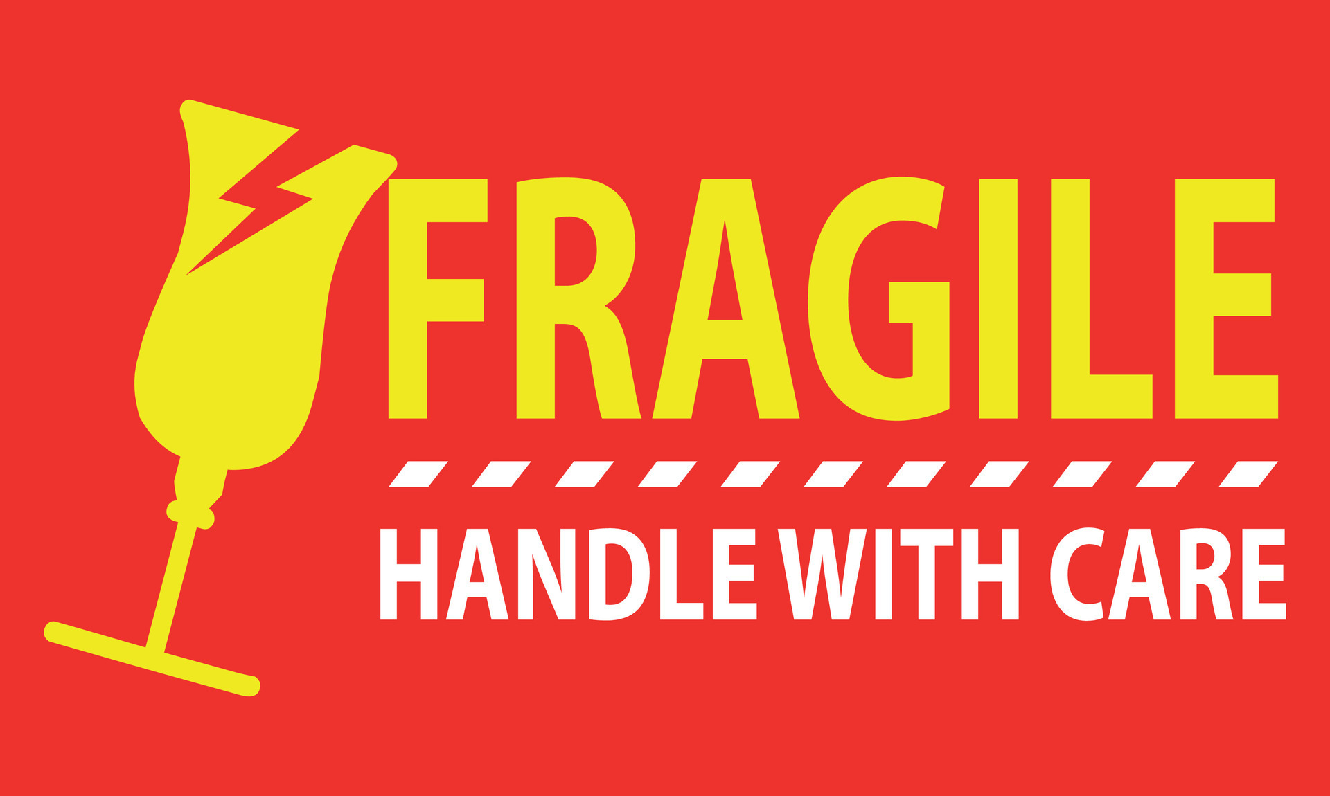 Fragile handle with care sticker, fragile label with broken glass