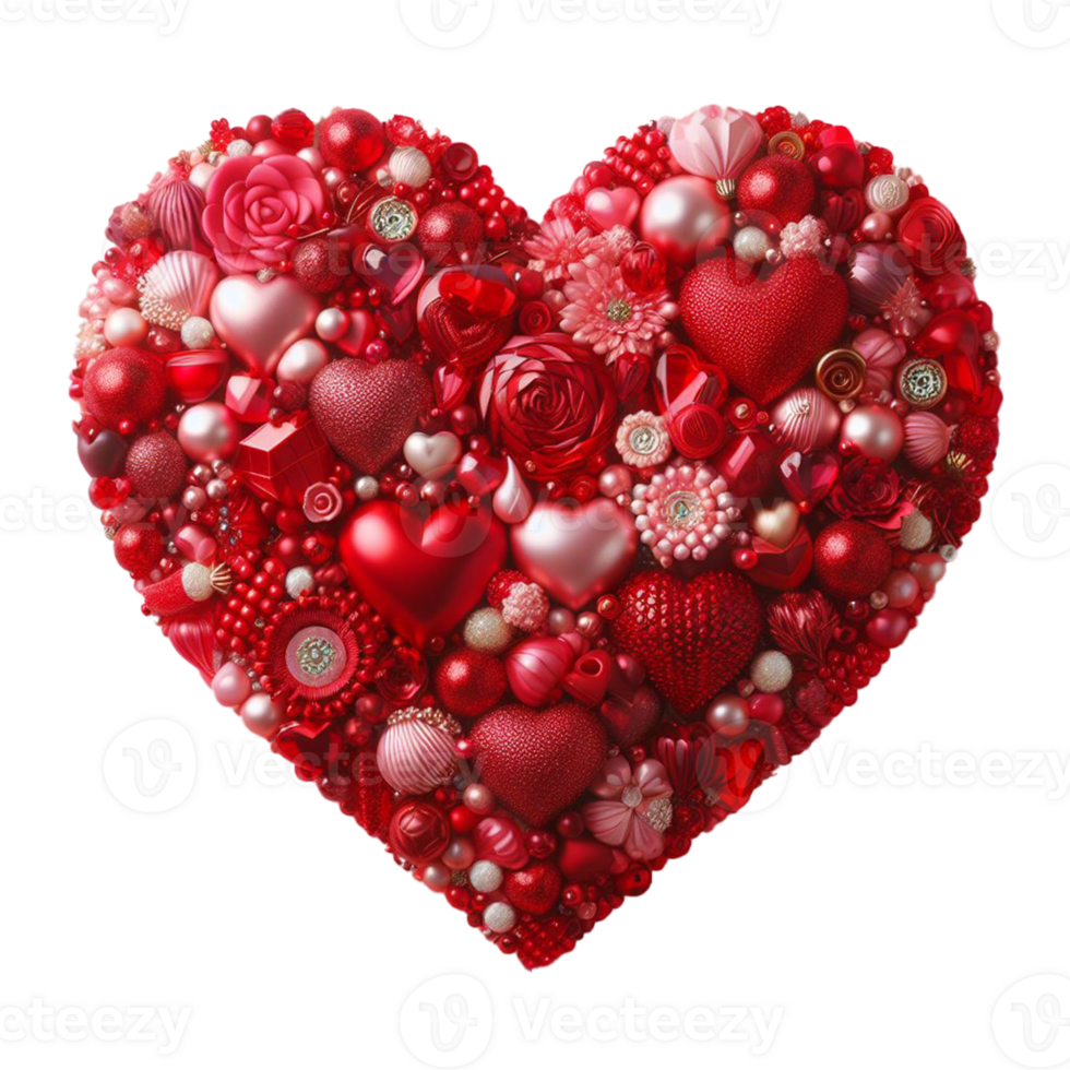 AI generated single big red shiny heart. Bright beautiful 3D heart shape on romantic Valentines Day on png transparency