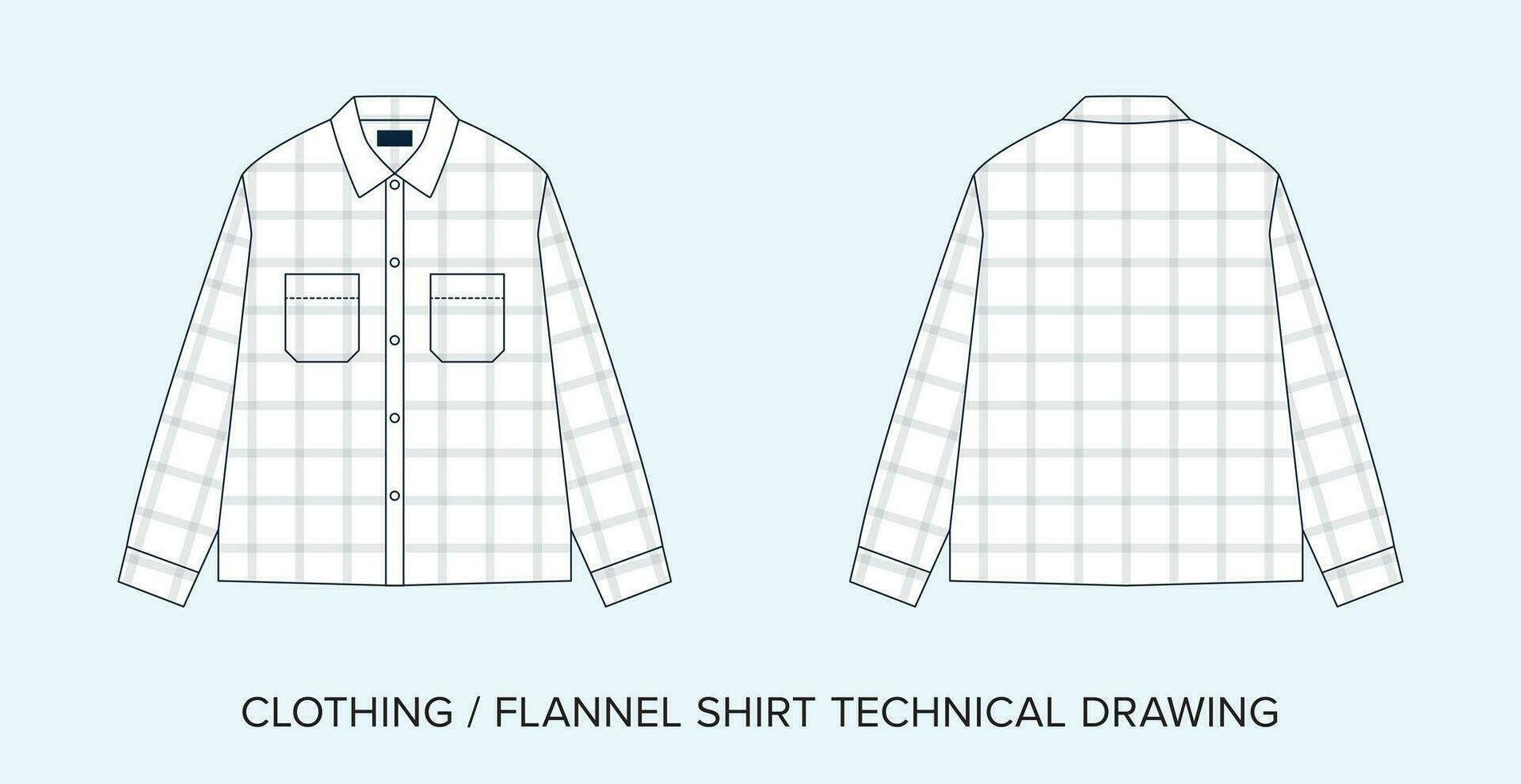 tartán camisa con bolsillos, técnico dibujo, vestir Plano para Moda diseñadores vector