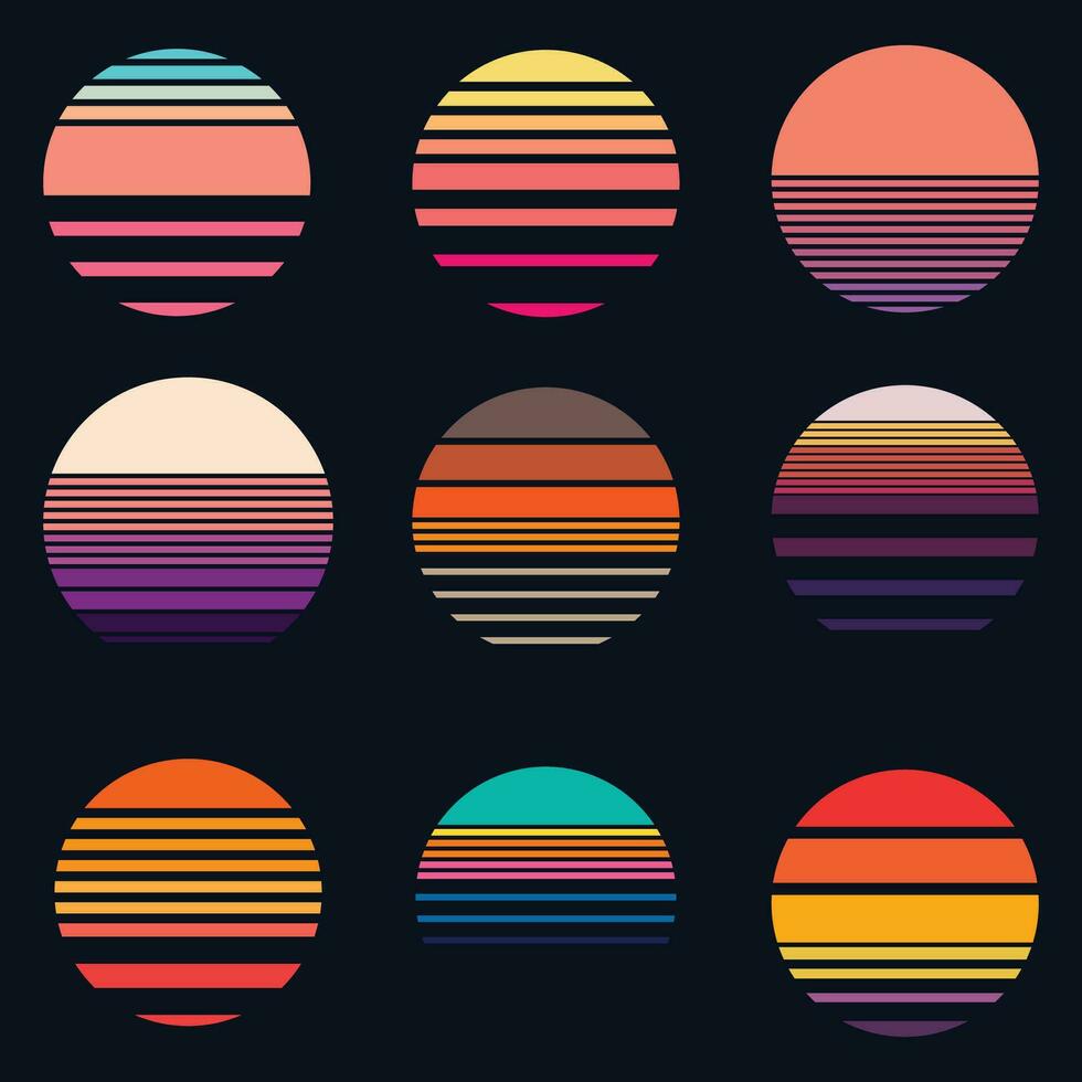 Abstract sunset retro  set collection vector