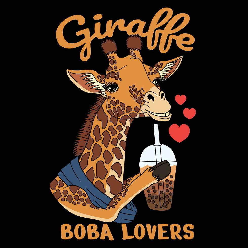 jirafa amor bebida boba vector ilustración