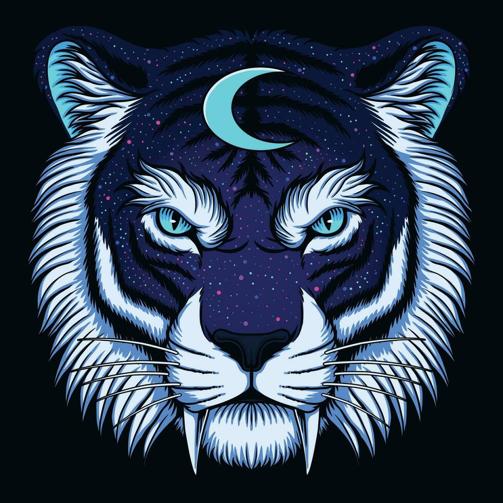 Tigre cabeza místico Luna vector ilustración