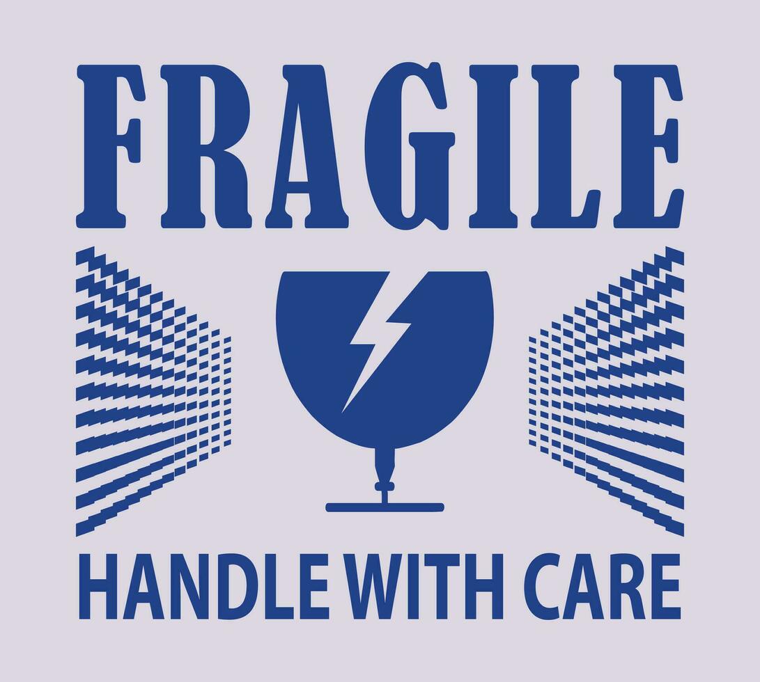 Fragile handle with care sticker, fragile label with broken glass symbol vector. vector