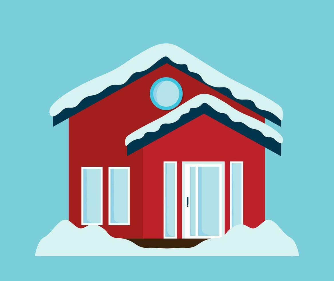 edificio de la casa cubierto de nieve en invierno ilustración de animación vectorial vector