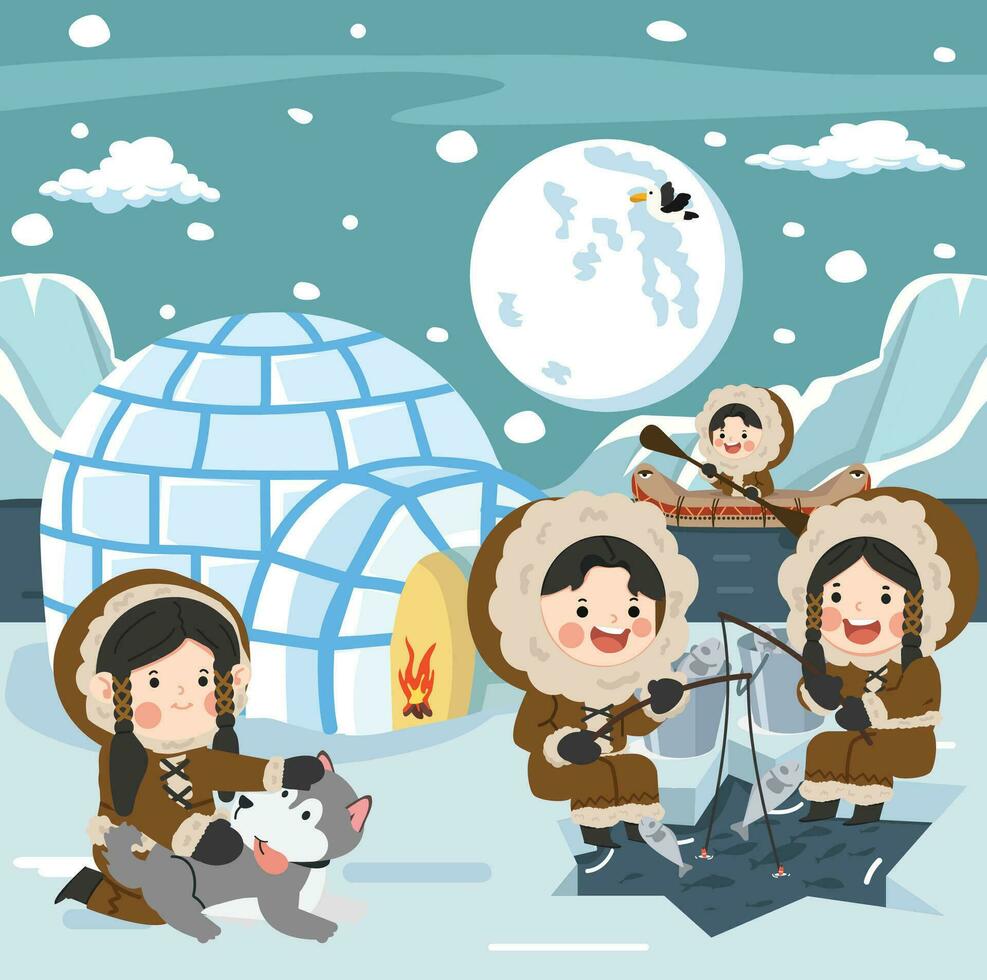 north arctic people in traditional eskimos vector