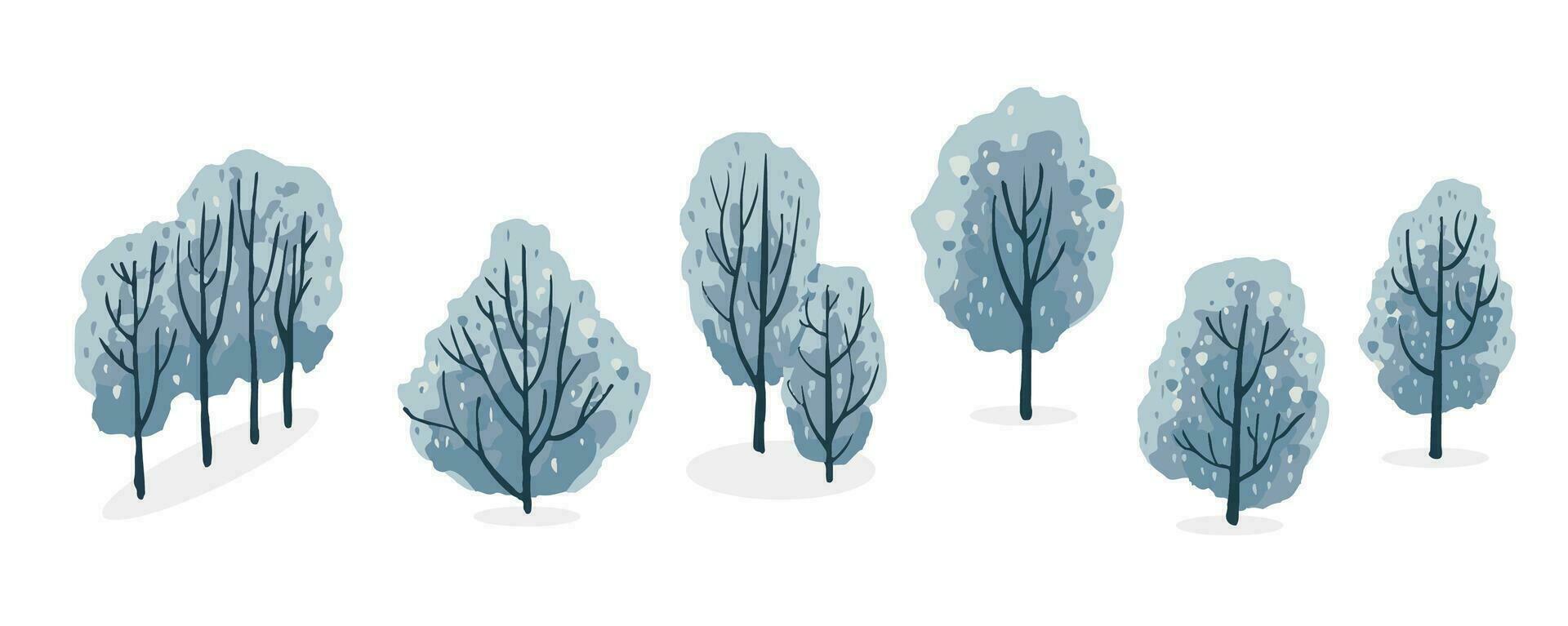 winter tree object set.Editable vector illustration for postcard