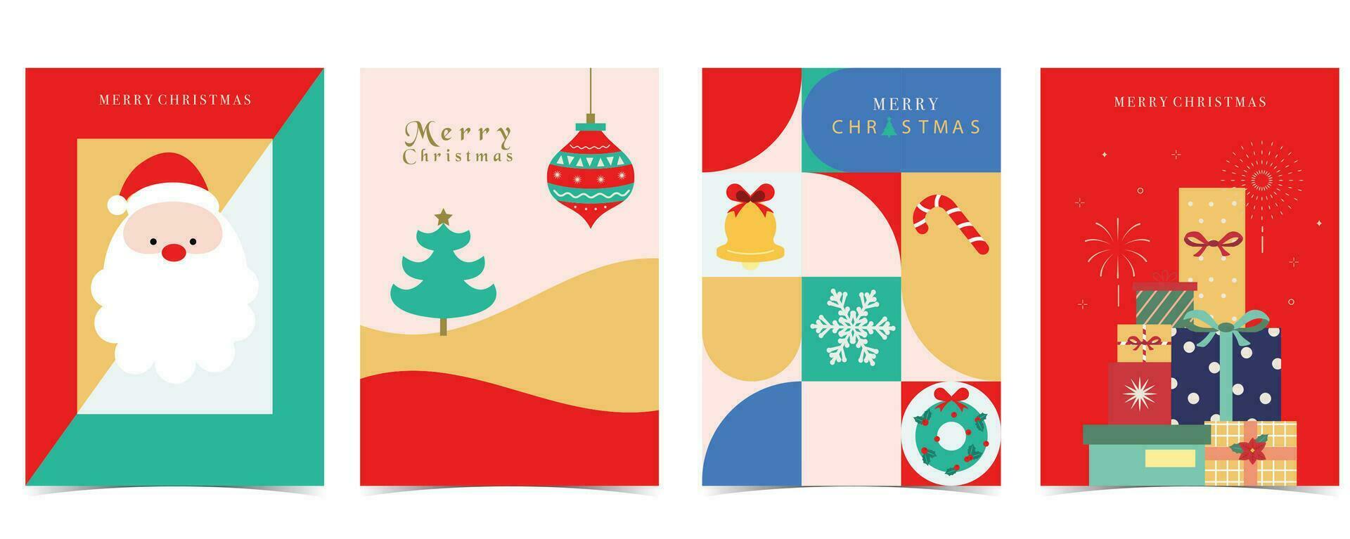 Christmas background with tree,present,wreath.Editable vector illustration for postcard,a4 size