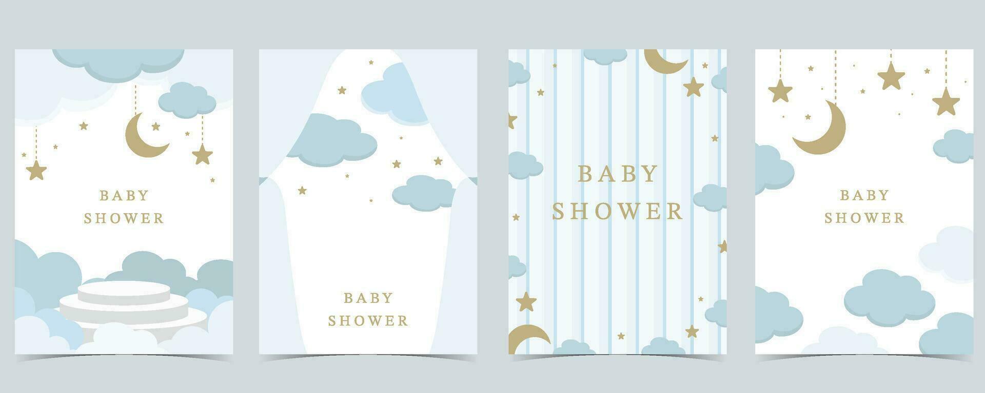 Baby shower invitation card for boy with balloon, cloud,sky, blue vector