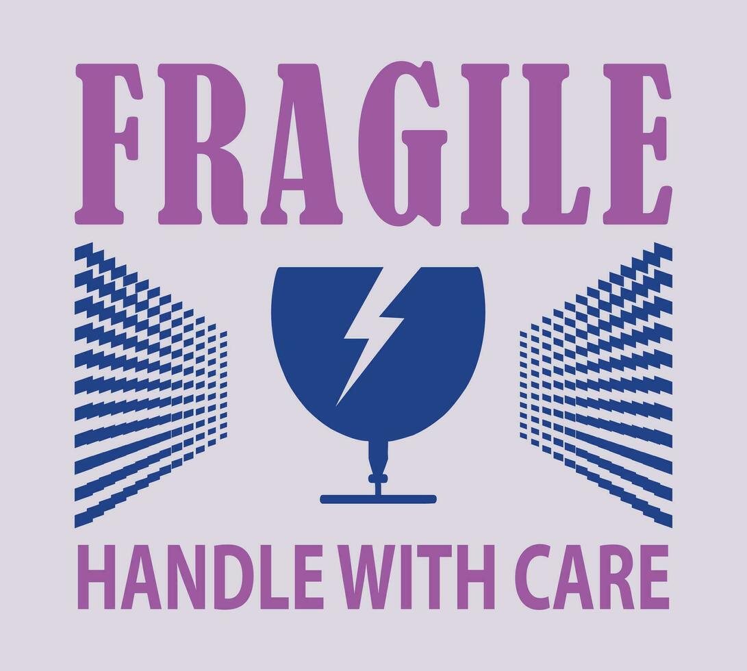 Fragile handle with care sticker, fragile label with broken glass symbol vector. vector