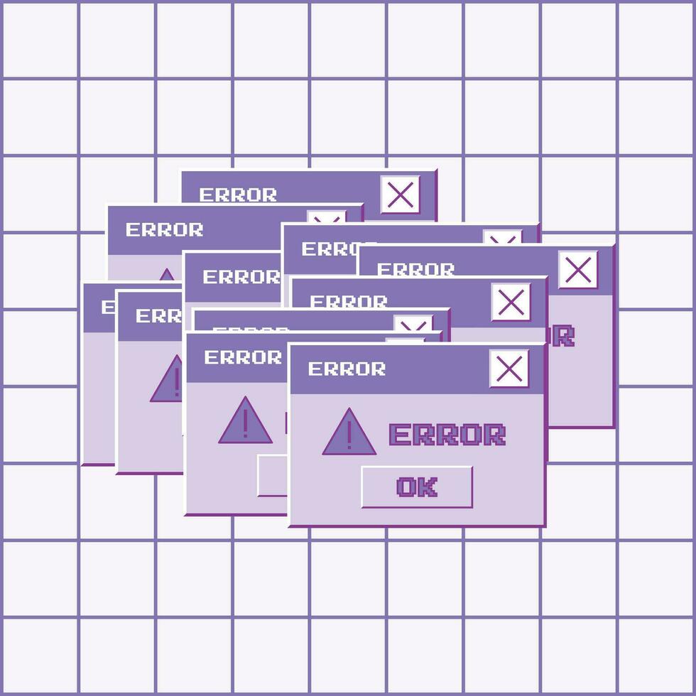 Retro computer window with error message. Old computer aesthetic from the 90s, 00s vector