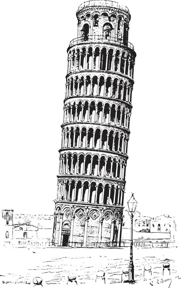 propensión torre de Pisa o torre de pisa, Clásico grabado. vector