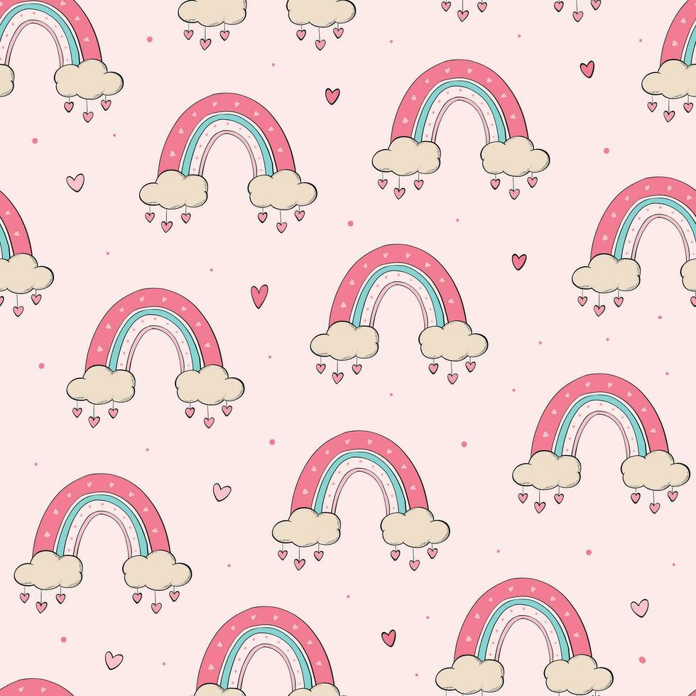 Valentine's day seamless pattern with hearts and rainbows, nursery print, wallpaper, scrapbooking, textile, stationary, wrapping paper. EPS 10 vector