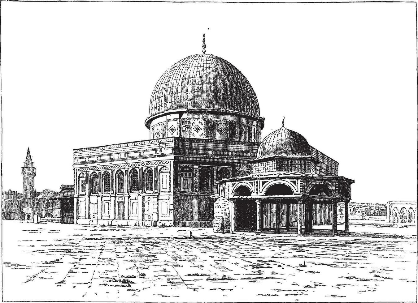 Mosque of Omar, Jerusalem, vintage engraving. vector
