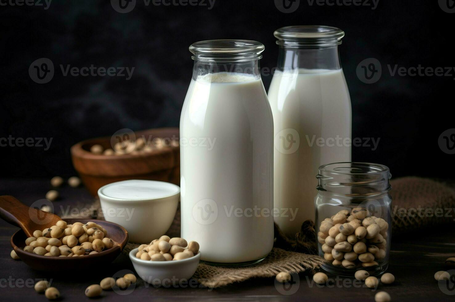 ai generado vegano Leche botellas generar ai foto