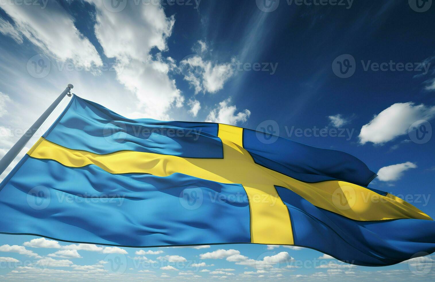 AI generated Sweden flag sky clouds. Generate Ai photo
