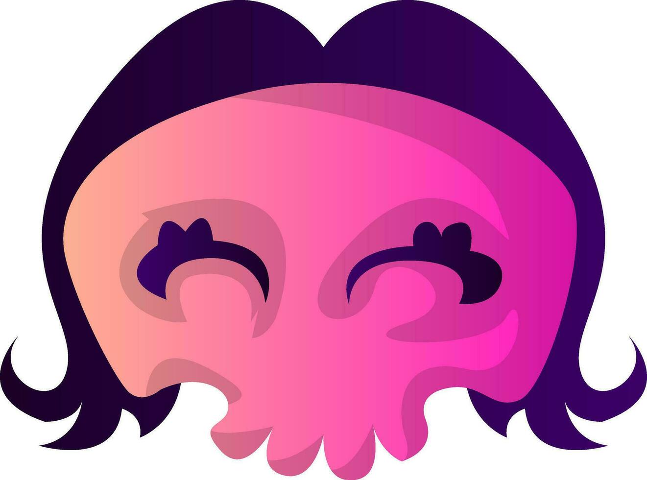 Cute pink cartoon skull with purple hair vector illustartion on white background