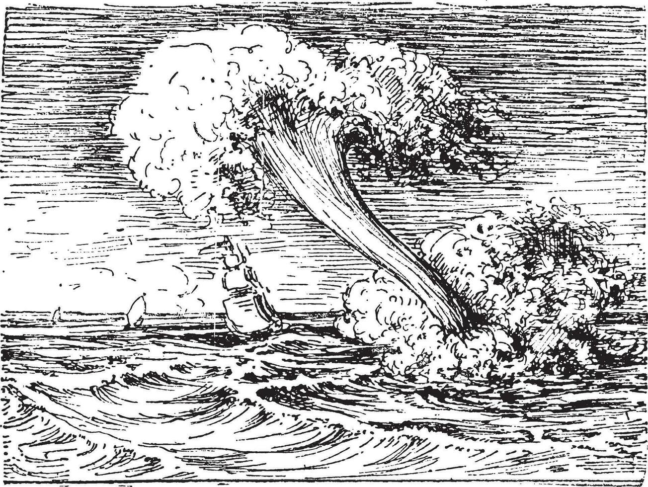 Waterspout, vintage engraving. vector